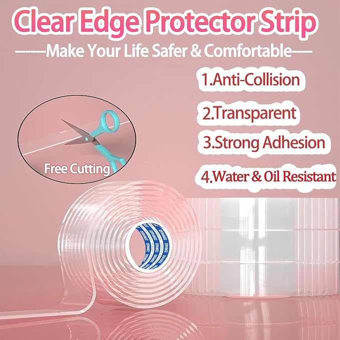 Clear Soft Corner Protectors for Furniture Strip, 2in x13FT, 2 Rolls, Sharp - Image 3