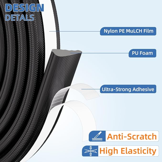 Wedge-Shape Window Weather Stripping Door Frame Seal Strip 3Pcs×196" Black - Image 3