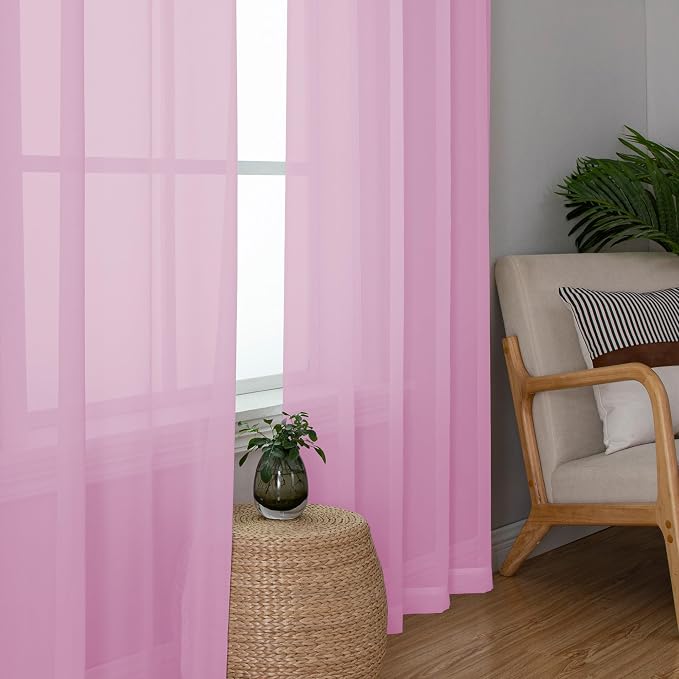 Chyhomenyc Pink Sheer Curtains 72 Inch Length 2 Panels, Light Filtering Soft - Image 3