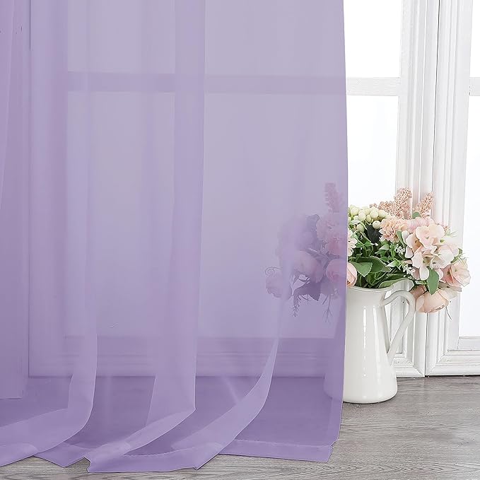 Chyhomenyc Lilac Sheer Curtains 96 inches Long 2 Panels, Light Filtering Soft - Image 8