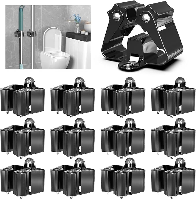 3-H Stainless Steel Broom Holder Wall Mount 12-Pack- Heavy Duty Mop Organizer by 3-H