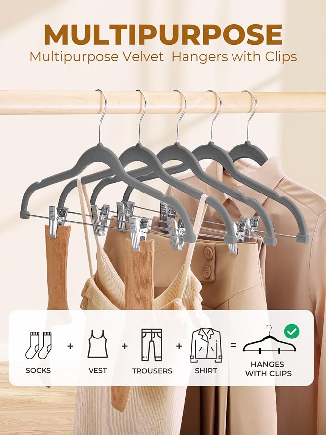 HOUSE DAY Velvet Skirt Hangers 24 Pack, Space Saving Slim Velvet Pant Hanger - Image 2