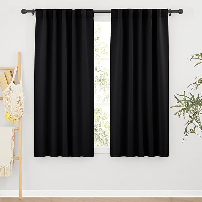 RYB HOME Short Black Curtains for Bedroom, W42 x L63 inch, 2 Panels by RYBHOME