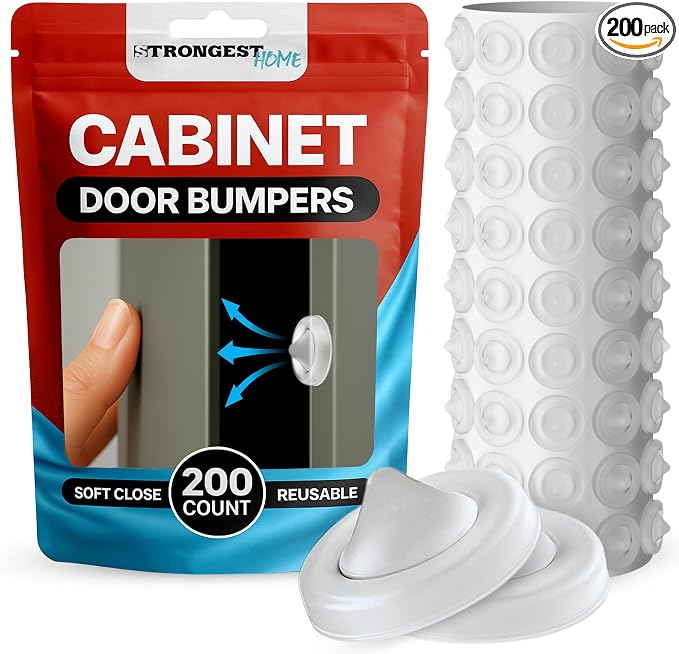 Strongest Home Cabinet Door Bumpers – 200 Pack Clear Rubber Bumpers by STRONGESTHOME