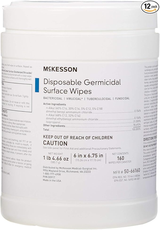 McKesson Germicidal Wipes Disinfecting Wipes, Alcohol Cleaning Disinfectant by McKesson
