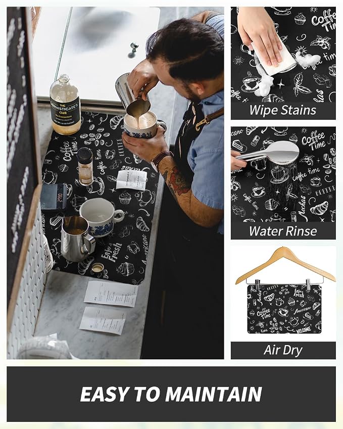 AMOAMI Coffee Mat Hide Stain Rubber Backed Absorbent Dish Drying Mat - Image 2