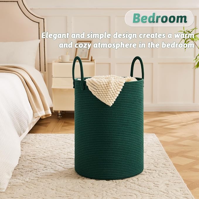 Laundry Basket, Woven Cotton Rope Laundry Hamper, 40L - Image 3