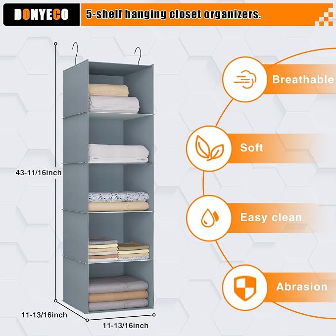 Hanging Closet Organizer 5-Shelf, Easy Mount Foldable Wardrobe Storage Shelves - Image 3