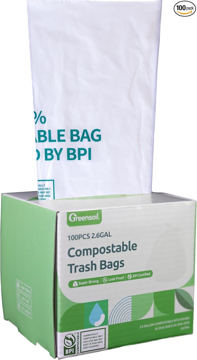 Greensoil 100% Compostable Waste Bags 2.6 Gallon, Extra Thick Kitchen Small by Unknown