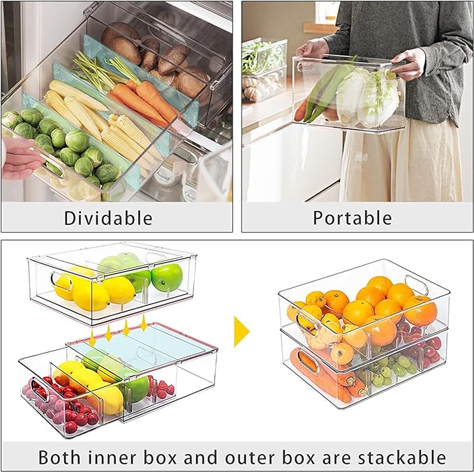 MineSign Stackable Fridge Drawer Pull-Out Bins - Image 4