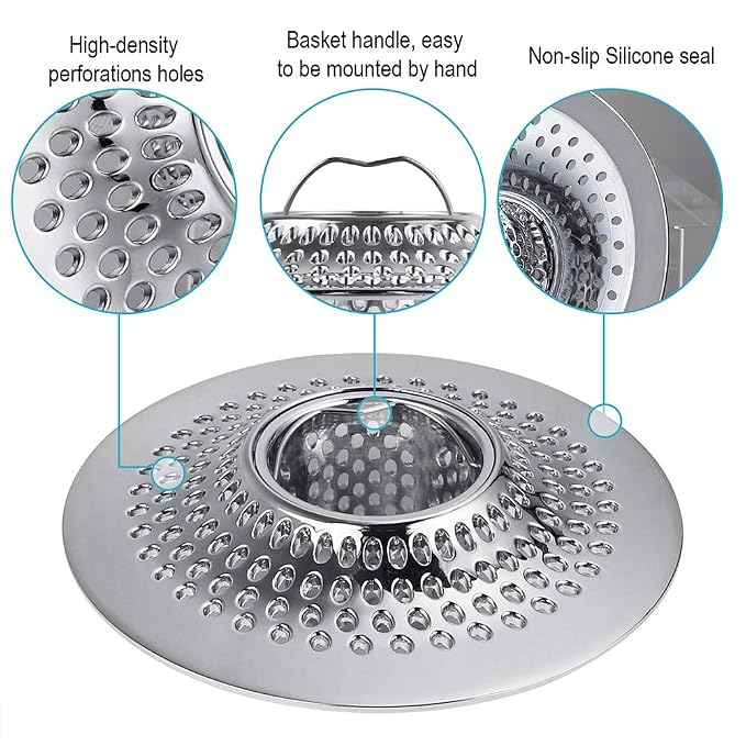 MFTEK Drain Hair Catcher Tub Drain Protector, Stainless Steel Bathtub Shower - Image 3