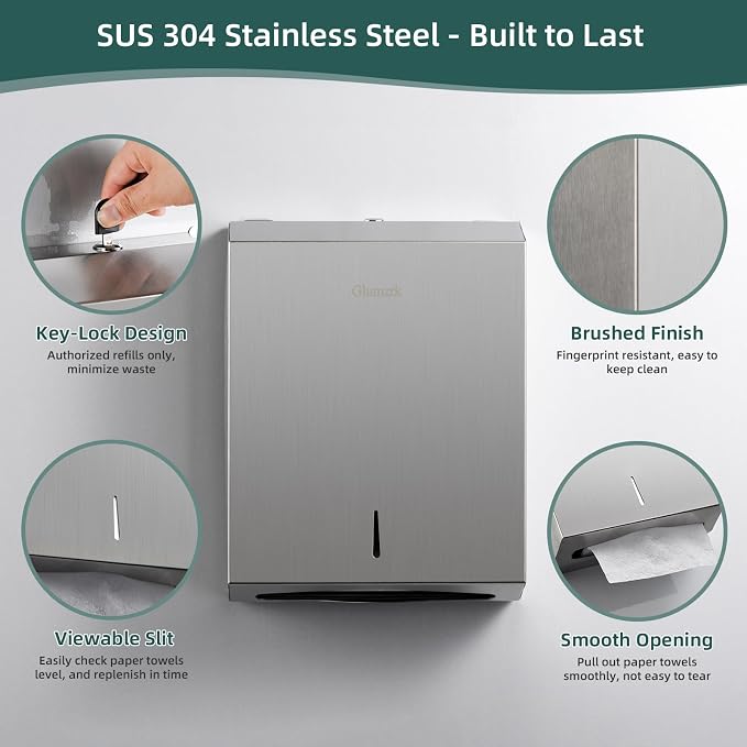 Paper Towel Dispenser Wall Mount, Large Commercial C/Z Tri Fold Multifold Hand - Image 2