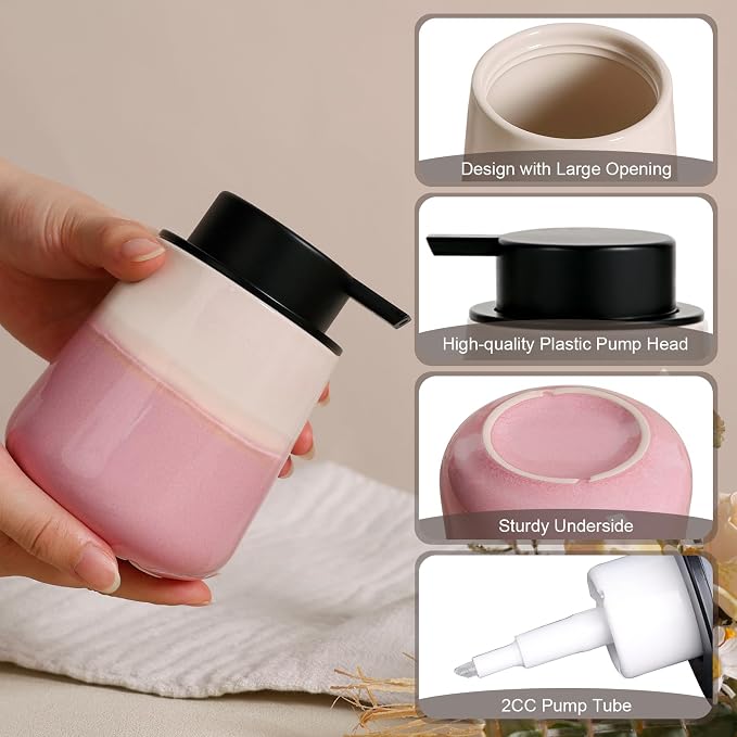 INGOFIN Ceramic Foaming Soap Dispenser - 12oz Foam Hand Soap Dispenser Bathroom - Image 4