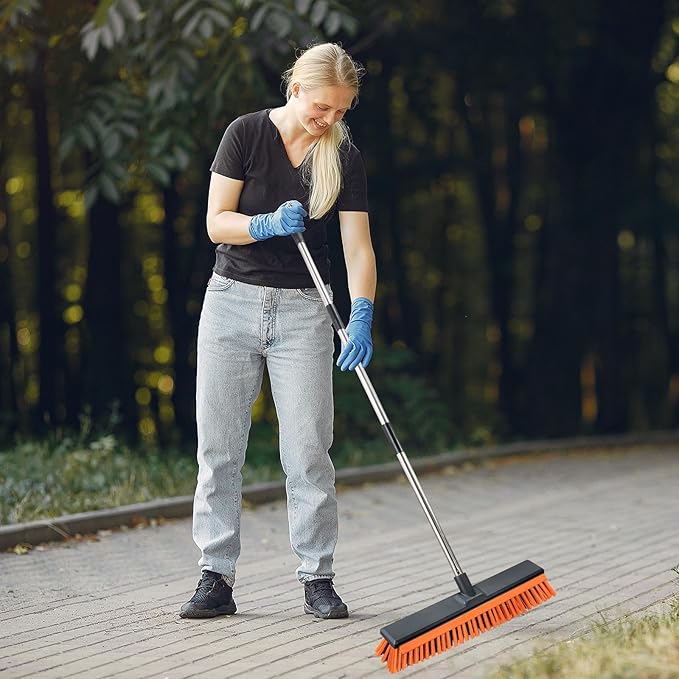 18" Push Broom Outdoor with Rubber Squeegee, Heavy Duty Broom Brush with Handle - Image 7