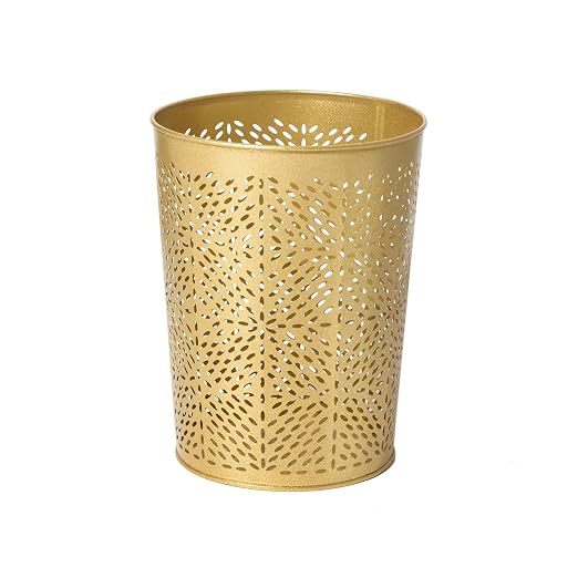 Small Gold Metal Trash Can Wastebasket, Decorative Hollow-Out Garbage Can Waste by Venalys