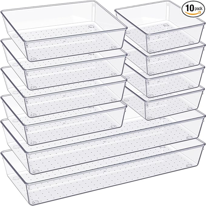 Criusia Drawer Organizer, 10 Pack Large Clear Plast Set, 3 Size Versatile by Criusia
