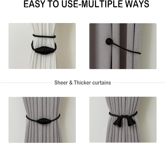 Magnetic Curtain Tiebacks 6 Pack Outdoor Rope Curtain Tie Backs Decorative - Image 5