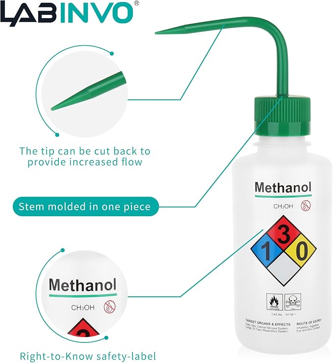 4pcs of Methanol Wash Bottles, Narrow Mouth, Self-Venting Safety Wash Bottles - Image 4