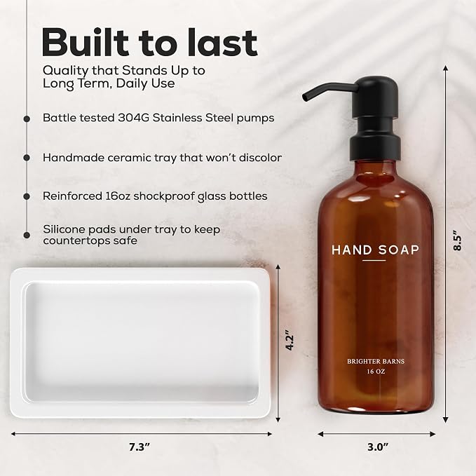Amber Glass Soap and Lotion Dispenser Set - Image 3