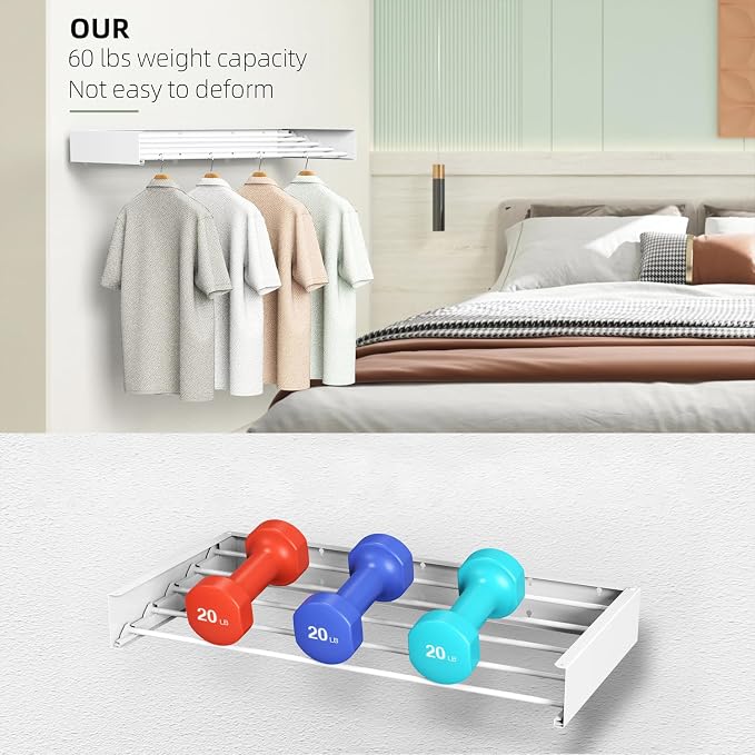 Laundry Drying Rack, Collapsible Wall Mounted Clothes Drying Rack - Image 8