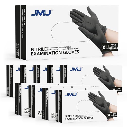 JMU Medical Nitrile Exam Gloves XL, 3.5Mil Disposable Black Nitrile Gloves by JMU
