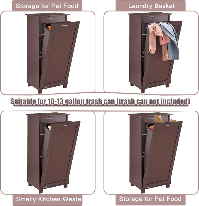 VECELO Tilt Out Kitchen Trash Bin Cabinet, Dog Proof Garbage Can - Image 5