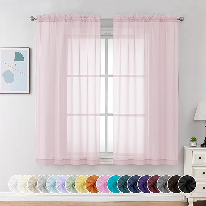 Chyhomenyc Sheer Curtains 54 Inch Long 2 Panels, Short Voile Drapes by Chyhomenyc