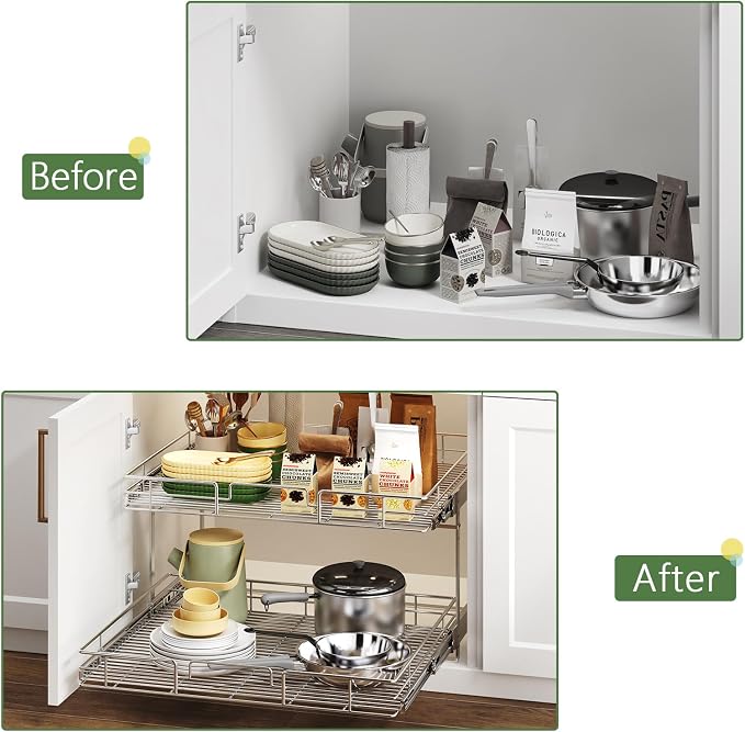 2 Tier Individual Pull Out Cabinet Organizer 27" W x 21½" D, Heavy Duty Cabinet - Image 8