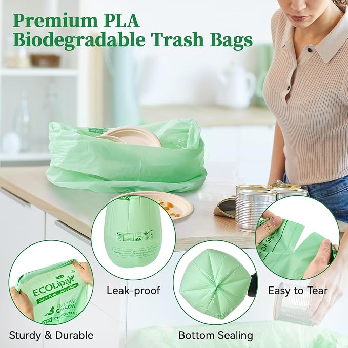 ECOLipak 13 Gallon Compostable Trash Garbage Bags, US BPI ASTM D6400 and OK - Image 6