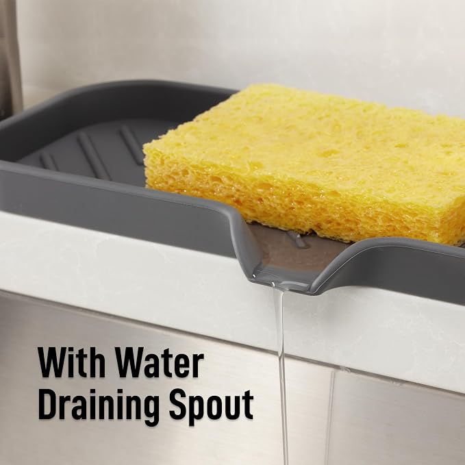 Zulay Kitchen Large Silicone Sponge Holder – Flexible Sink Organizer Tray - Image 8