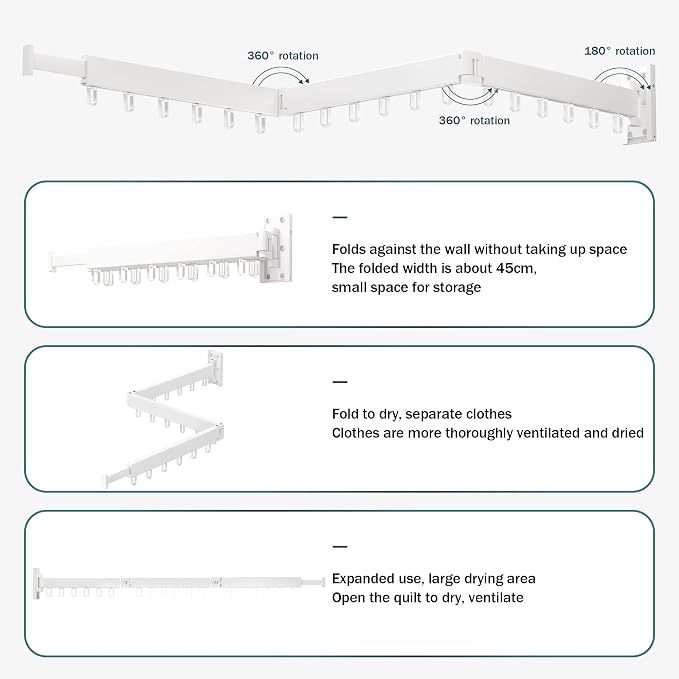 Clothes Drying Rack, Laundry Drying Rack, Clothes Rack Wall Mount, Wall Mounted - Image 5