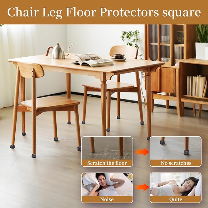 Square Chair Leg Floor Protectors Large 24Pcs, Silicone Chair Leg Protectors - Image 5