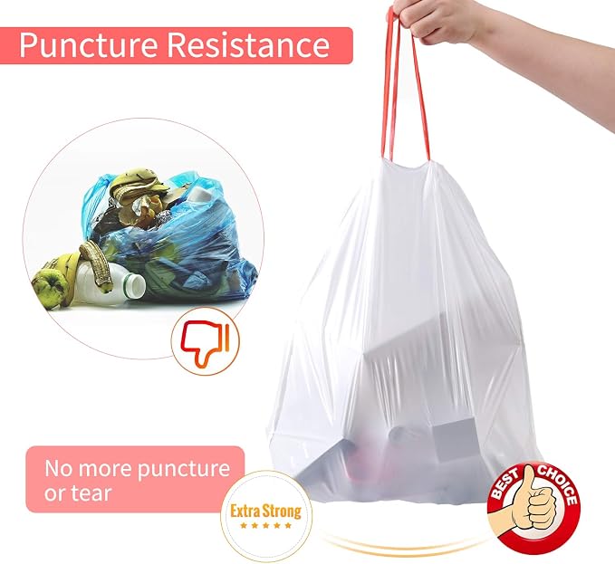 Small Trash Bags, KONE 192 Count 4 Gallon Drawstring Extra Thick Garbage Bags - Image 5