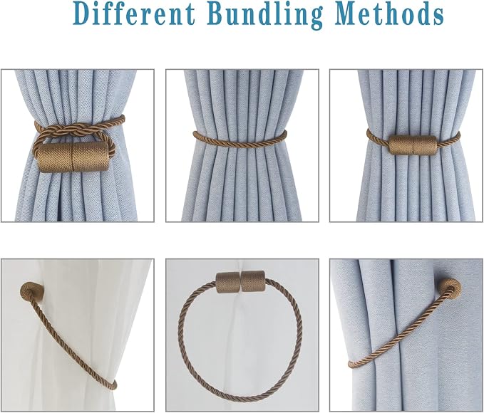 Magnetic Curtain Tiebacks 6 Pack Khaki Curtain Rope Tieback Curtain Holders - Image 4