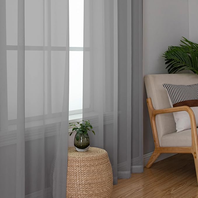 Chyhomenyc Sheer Charcoal Grey Curtains 90 inches Long 2 Panels, Light - Image 4