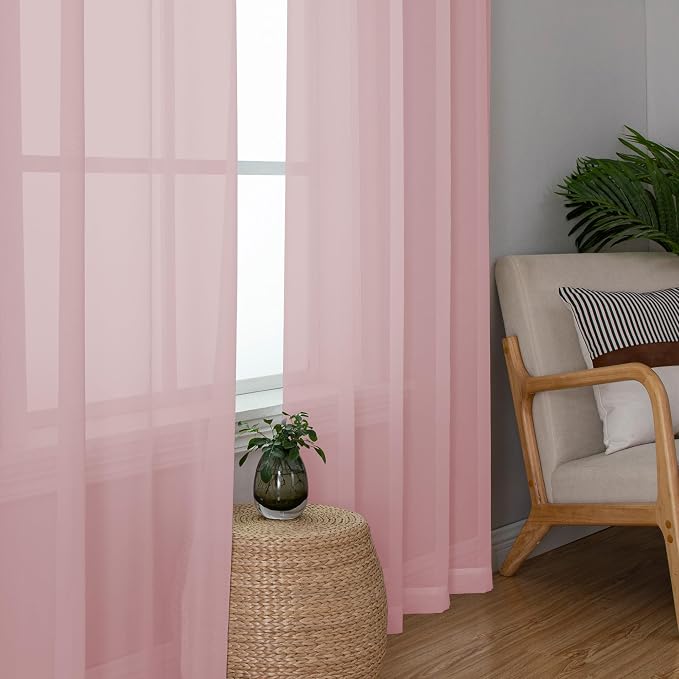 Chyhomenyc Sheer Blush Pink Curtains 90 inches Long 2 Panels, Light Filtering - Image 4