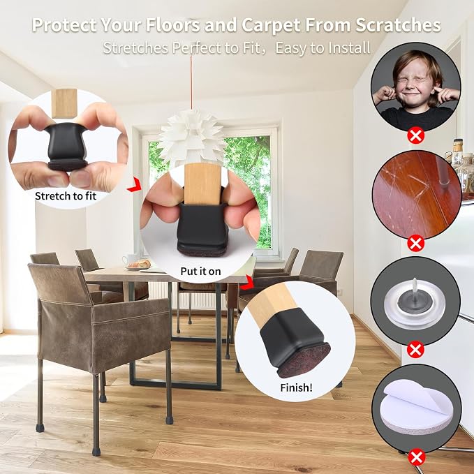 Ezprotekt 24 Pcs Small Square Silicone Chair Leg Floor Protectors - Image 5
