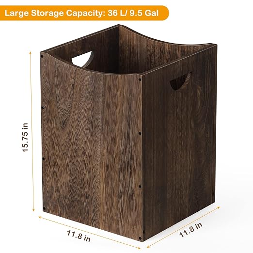 smusei Wood Trash Can 9.5 Gallon Waste Basket Bin Rustic Farmhouse Large - Image 3