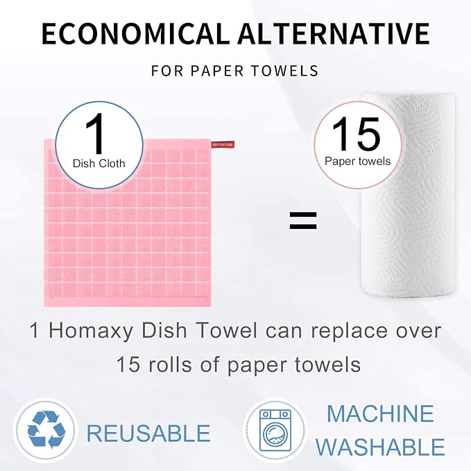 Homaxy 100% Cotton Terry Kitchen Dish Cloths, Ultra Soft and Absorbent Dish - Image 7