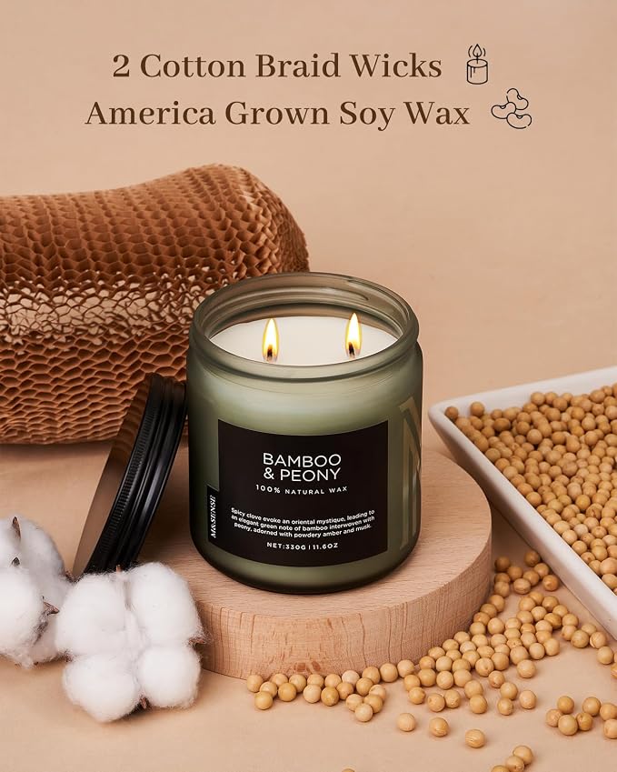 M&SENSE Bamboo Peony Scented Candle, 11.6oz Aromatherapy Jar Candle, 70 Hour - Image 3