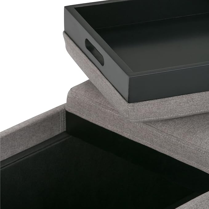SIMPLIHOME Avalon 42 inch Wide Contemporary Rectangle Storage Ottoman in Cloud - Image 7