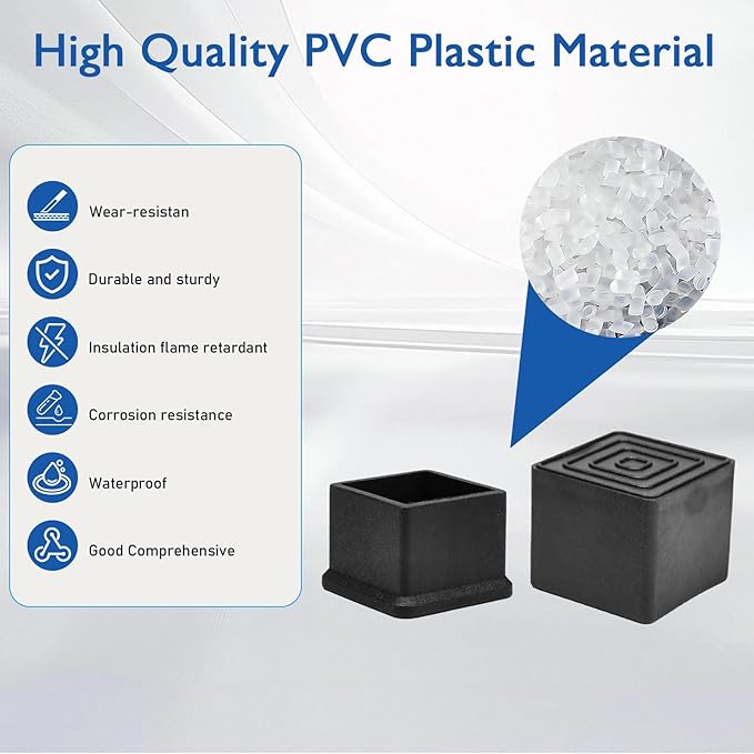 16 Pcs 3/4" x 3/4" Square Rubber Chair Leg Caps, PVC Table Leg Covers, Flexible - Image 3