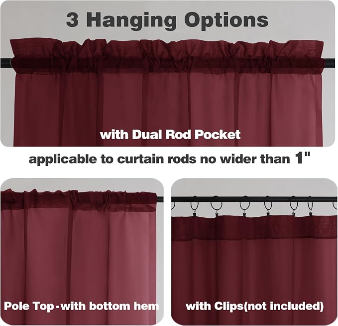 Chyhomenyc Sheer Valances for Windows 2 Pack, 42W x 14L inches Small Window - Image 5