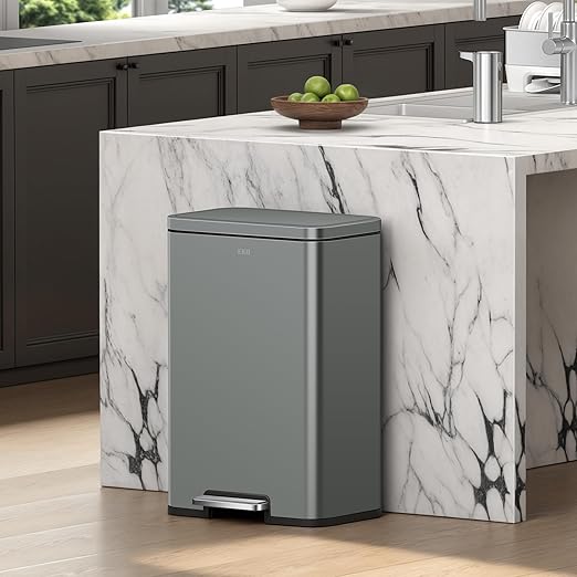 EKO Madison Nardo Grey Stainless Steel 50 Liter/13.2 Gallon Step Trash Can - Image 3