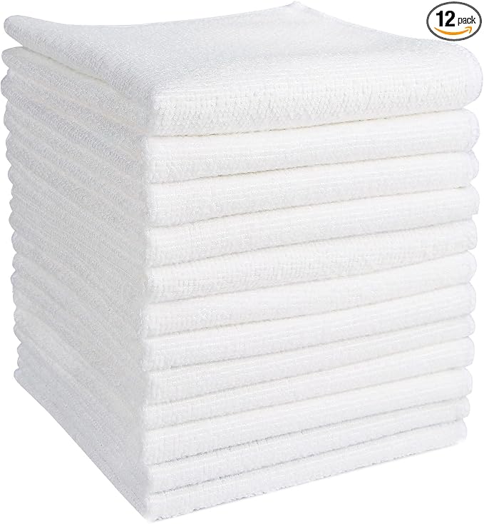 AIDEA Microfiber Cleaning Cloth 12PK, Dish Cloths White, Strong Water Absorption by AIDEAHOME