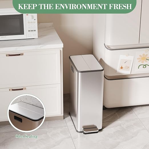 15-Gallon Dual Trash Can, Step-On Pedal Kitchen Trash Bin - Image 5