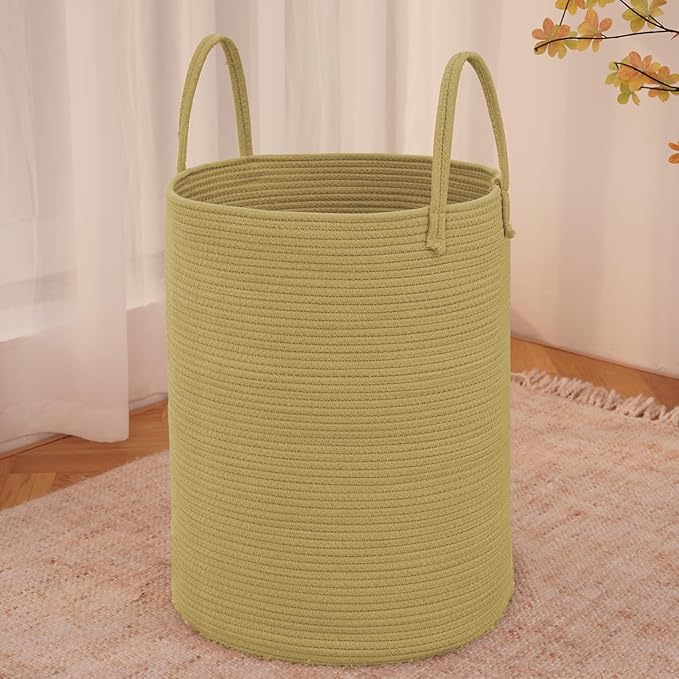 Large Woven Laundry Basket Hamper, 100L Cotton Rope Storage Bin by JMvicyroam