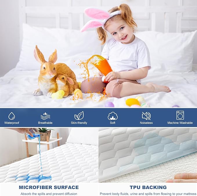 GRT Twin Mattress Protector Waterproof, 100% Waterproof Quilted Fitted Mattress - Image 3