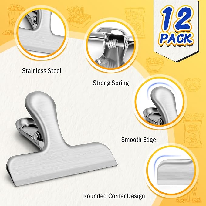 VNDUEEY 12 Pack Stainless Steel Chip Clips, Bag Clips - Image 3