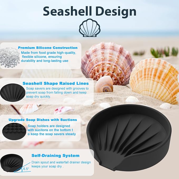 Self Draining Soap Dish, Silicone Suction Cup Soap Holder Tray Savers Container - Image 3